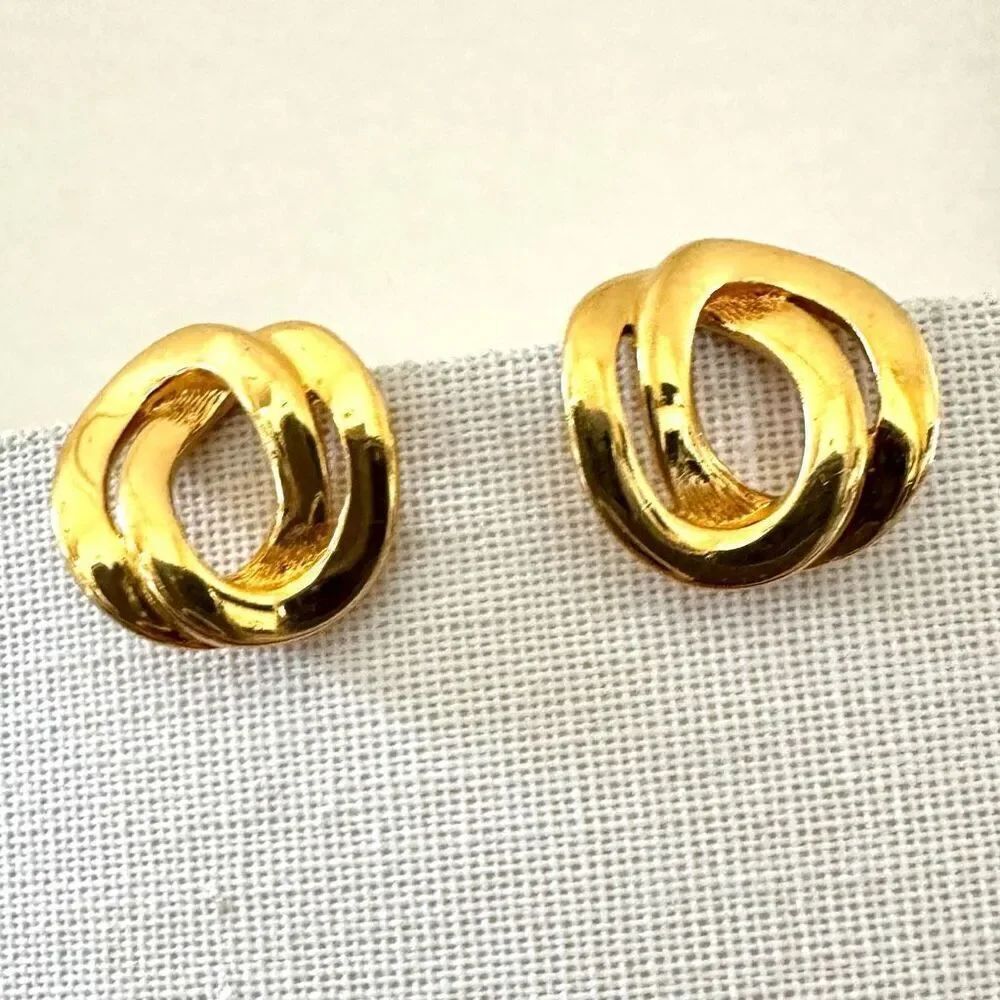 Monet  double circle gold tone clip on earrings